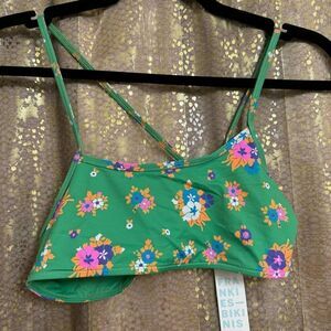 Frankie’s Bikinis Green Floral Oliver One Shoulder Bikini Top Meadow M NWT